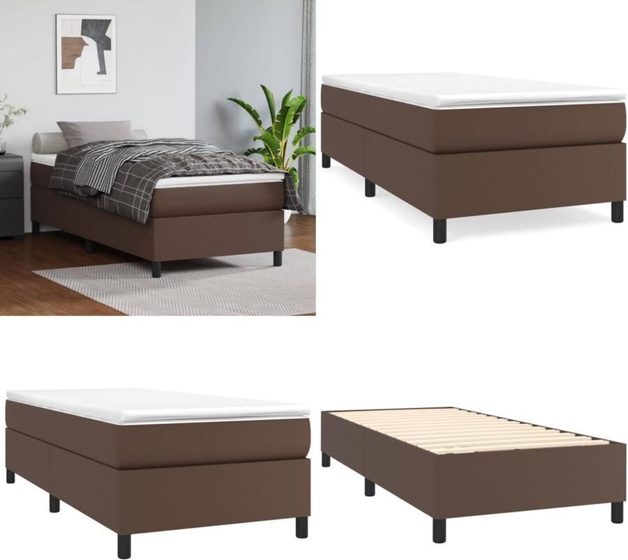 VidaXL Boxspringframe kunstleer bruin 80x200 cm Boxspringframe Boxspringframes Bed Ledikant