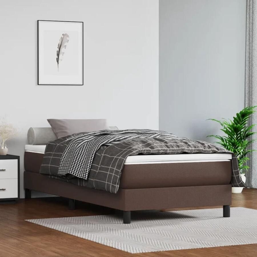 VidaXL Bedframe Kunstleer Bruin 80x200 cm Boxspring Frame Bruin Bed Kunstleder Bed Eenpersoons Bed Tweepersoons Bed Stapelbare Bedden Design Bed - Foto 2