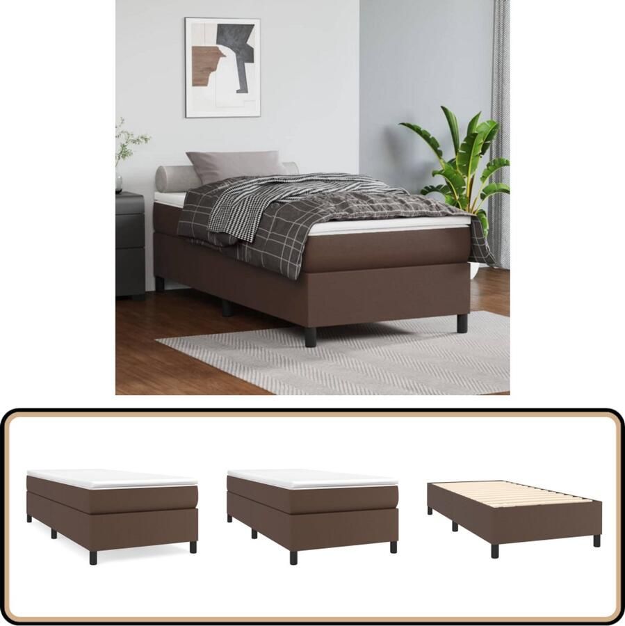 VidaXL Bedframe Kunstleer Bruin 80x200 cm Boxspring Frame Bruine Bedbank Kunstleder Bed Tweepersoon Bed Zonder Matras