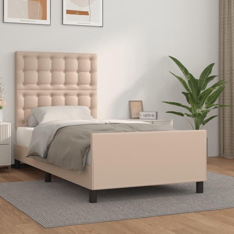 VidaXL Bedframe Kunstleer Cappuccino 100x200 cm Bedframe Kapstok Slaapcomfort Hoofdbord Kunstleer Bruine Meubels Bedroom Furniture Tweepersoonsbed - Foto 2