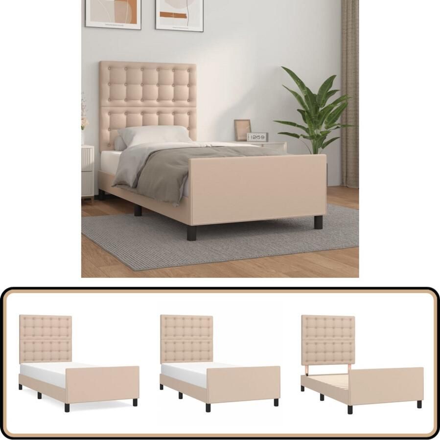 VidaXL Bedframe Kunstleer Cappuccino 100x200 cm Bedframe Kapstok Slaapcomfort Hoofdbord Kunstleer Bruine Meubels Bedroom Furniture Tweepersoonsbed