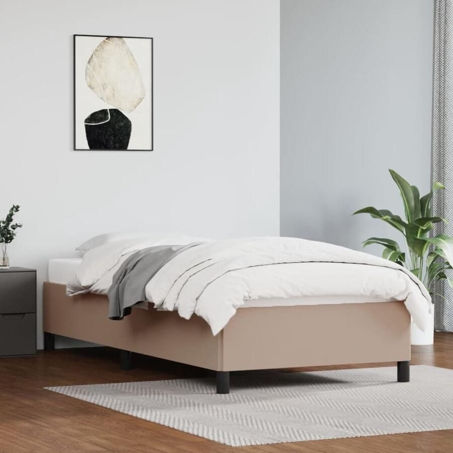 VidaXL Bedframe Kunstleer Cappuccino 100x200 cm Kapstok Slaapkamers Bed Frame Houten Bed Bruine Bedbank Tweepersoonsbed Boxspring - Foto 2