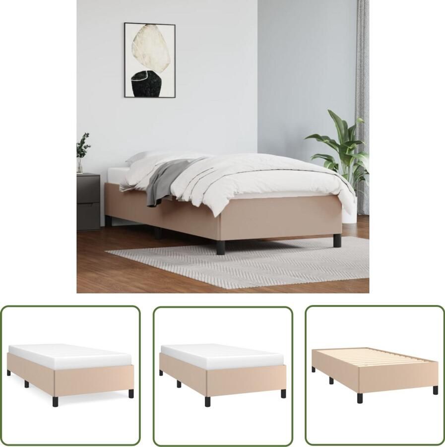 VidaXL Bedframe Kunstleer Cappuccino 100x200 cm Kapstok Slaapkamers Bed Frame Houten Bed Bruine Bedbank Tweepersoonsbed Boxspring