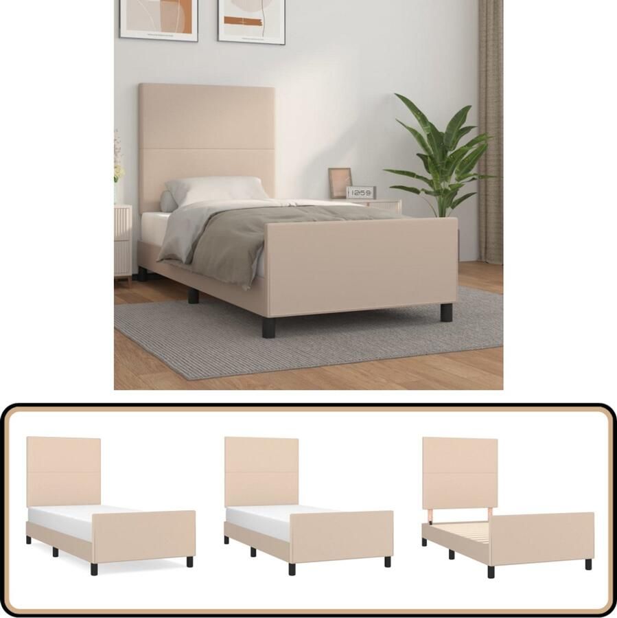 VidaXL Bedframe Kunstleer Cappuccino 100x200cm Bed Frame Kapstok Houten Bed Design Bed Tweepersoons Bed King Size Bed Boxspring Bed Art Deco Bed Vintage Bed Minimalistisch Bed Industrieel Bed