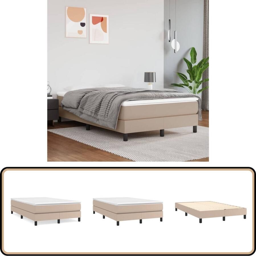 VidaXL Bedframe Kunstleer Cappuccino 120x200 cm Boxspring Frame Kunstleder Bedframe Bruin Tweepersoons Bedframe Kapstok