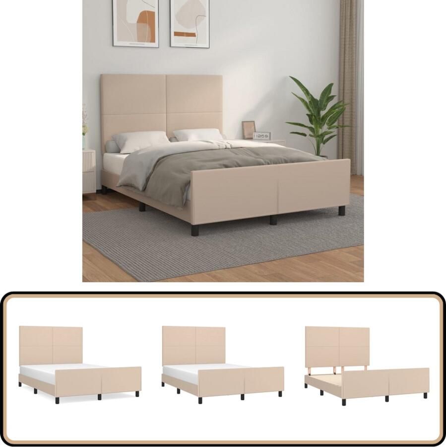 VidaXL Bedframe Kunstleer Cappuccino 140x190 cm Bed Frame Kapstok Bedroom Furniture Houten Bed Bruine Bed Tweepersoonsbed Adjustable Headboard Art Leather