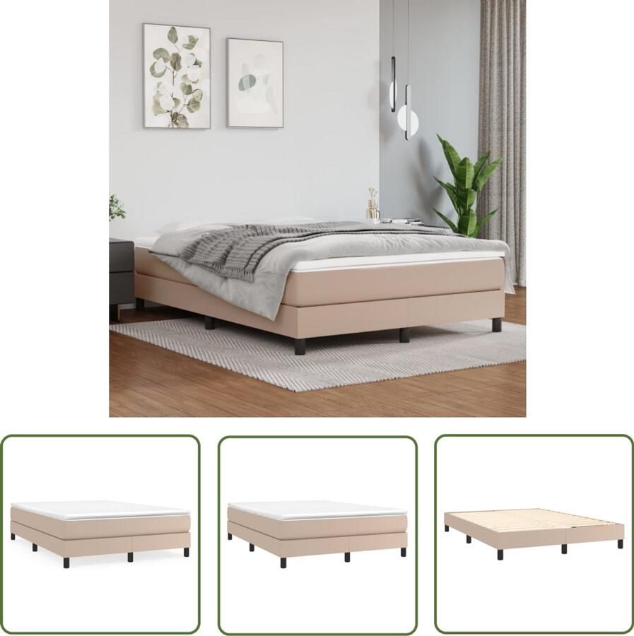 VidaXL Bedframe Kunstleer Cappuccino 140x190 cm Boxspringframe Bedframe Kunstleder Bed Bruine Bed Dubbele Bed 140x190 Cm Bed Comfortabele Bed