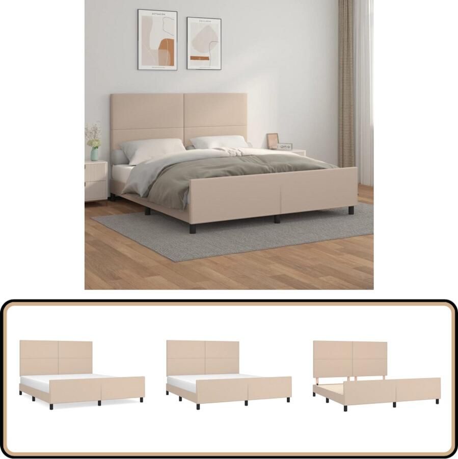 VidaXL Bedframe Kunstleer Cappuccino 160x200 cm Bed Frame Houten Bed Kapstok Bruine Bed Tweepersoonsbed Boxspring Slaapcomfort