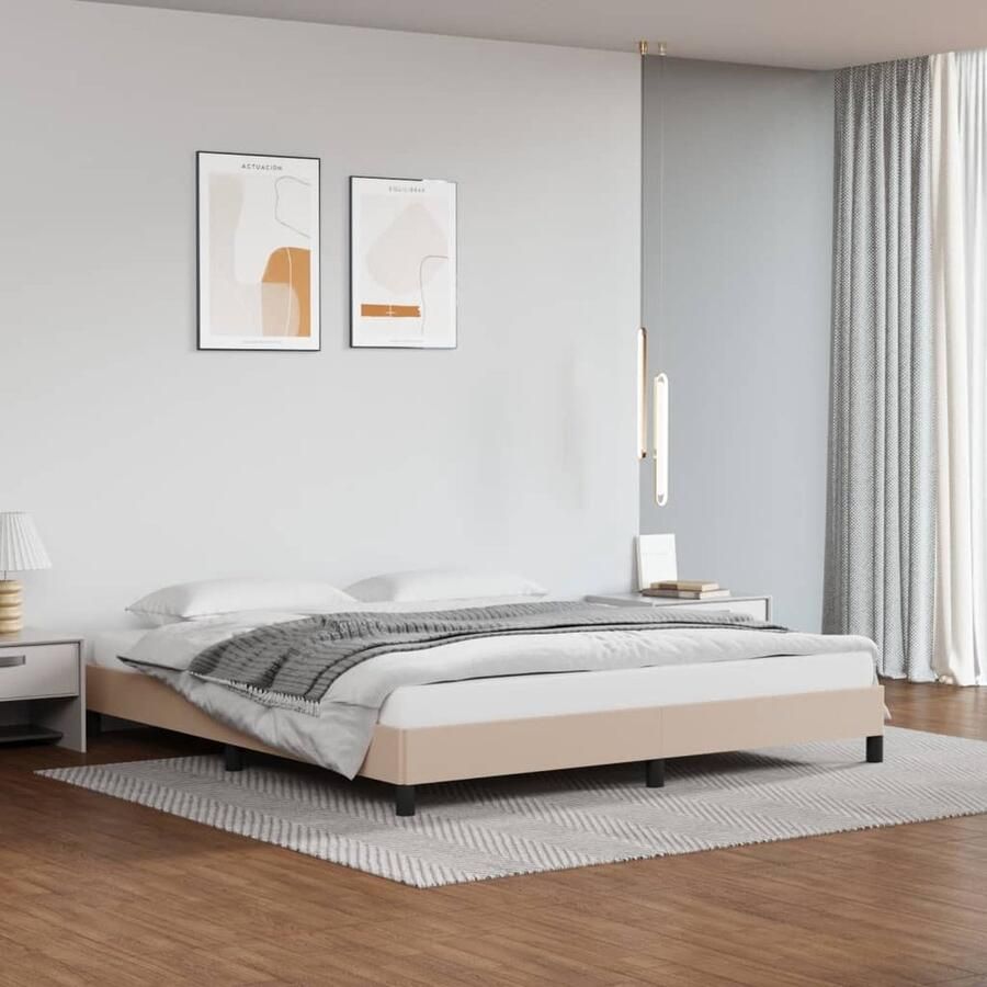 VidaXL Bedframe Kunstleer Cappuccino 160x200 cm Bed Frame Tweepersoons Bed Kapstok Bruine Bedbank Houten Bed Design Bed Kunstleder Bed - Foto 2