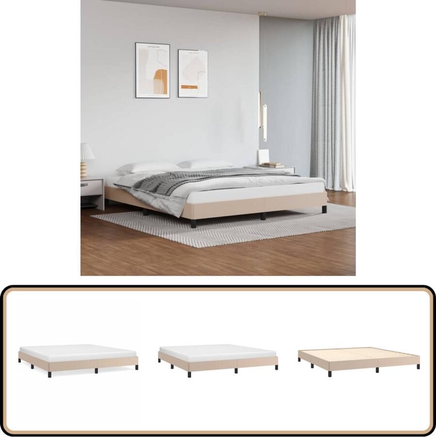 VidaXL Bedframe Kunstleer Cappuccino 160x200 cm Bed Frame Tweepersoons Bed Kapstok Bruine Bedbank Houten Bed Design Bed Kunstleder Bed