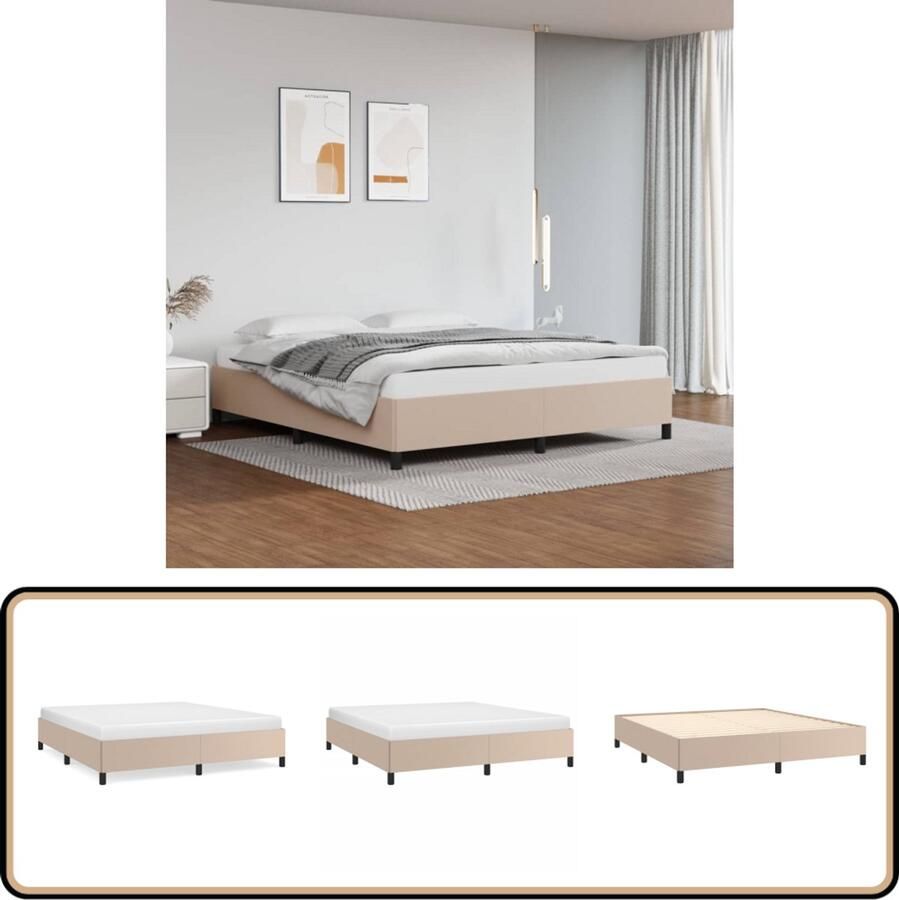 VidaXL Bedframe Kunstleer Cappuccino 160x200 cm Bed Frame Tweepersoons Bed Kapstok Bruine Bedbank Kunstleder Bed Design Bed Bedroom Furniture