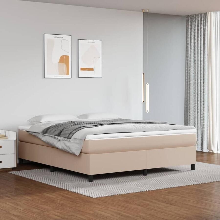 VidaXL Boxspring Kunstleer Cappuccino 180x200 cm Boxspringbed Boxspring Slaapkamer Meubels Kunstleder Bed Pocketveer Matras Bruine Bed - Foto 2