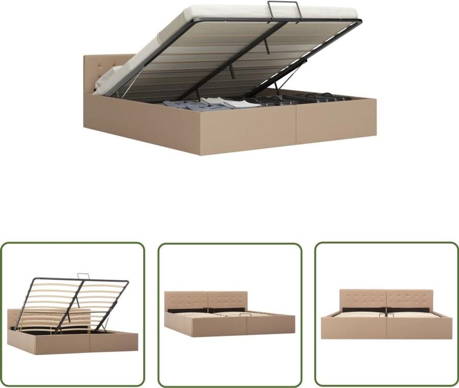 VidaXL Bedframe Kunstleer Cappuccino 180x200 cm Tweepersoons Bed Kunstleder Bed Boxspring Bed Hydraulic Bed Met Opbergruimte Hoofdbord Bed Design Bed Slaapkamers Meubilair