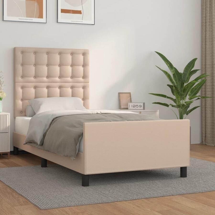 VidaXL Bedframe Kunstleer Cappuccino 90x190 cm Slaapcomfort Bed Frame Kapstokje Tweepersoonsslaapkamer Éénpersoonsbed Houten Bed Bedbank Boxspring Hoofdbord Bedroom Furniture Kamermeubilair Bruine Bed - Foto 2