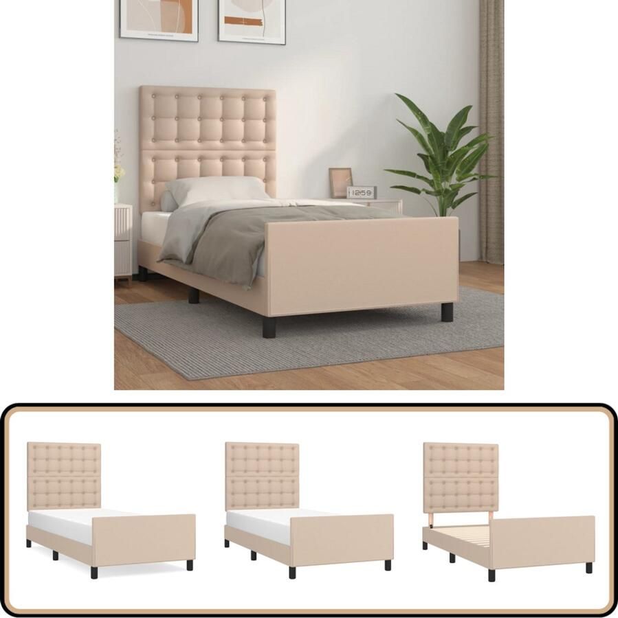 VidaXL Bedframe Kunstleer Cappuccino 90x190 cm Slaapcomfort Bed Frame Kapstokje Tweepersoonsslaapkamer Éénpersoonsbed Houten Bed Bedbank Boxspring Hoofdbord Bedroom Furniture Kamermeubilair Bruine Bed