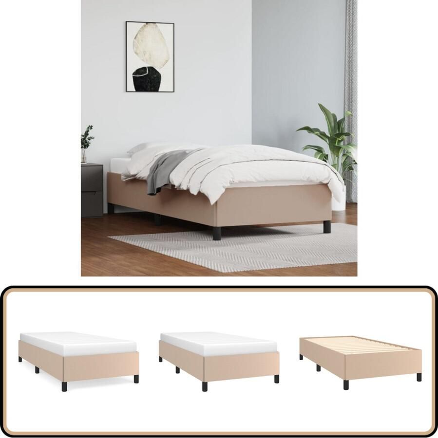 VidaXL Bedframe Kunstleer Cappuccino 90x200 cm Bed Frame Kunstleder Bed Bruine Bedbank Tweepersoons Bed Boxspring Bed