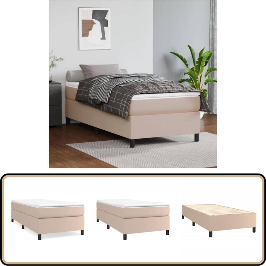 VidaXL Bedframe Kunstleer Cappuccino 90x200 cm Boxspring Frame Kunstleder Bedframe Bruin Eenpersoons Bed Kapstok