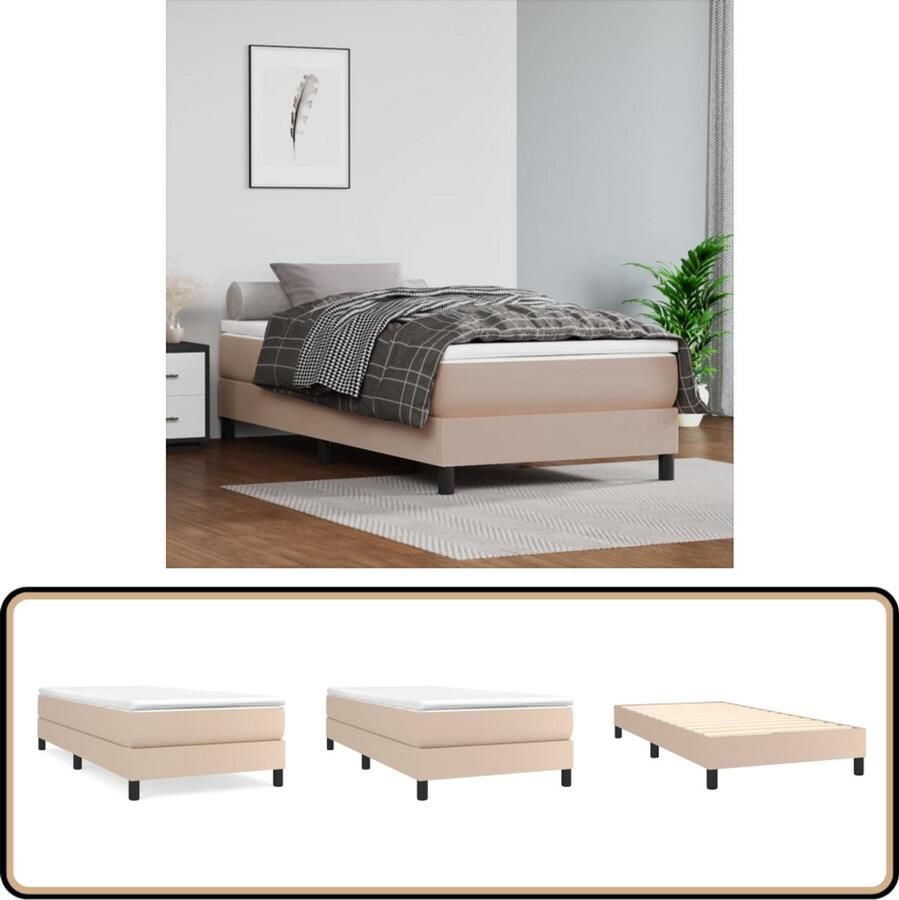 VidaXL Bedframe Kunstleer Cappuccino 90x200 cm Boxspring Frame Kunstleder Bedframe Bruin Tweepersoons Bedframe 90x200 Bedframe Cappuccino