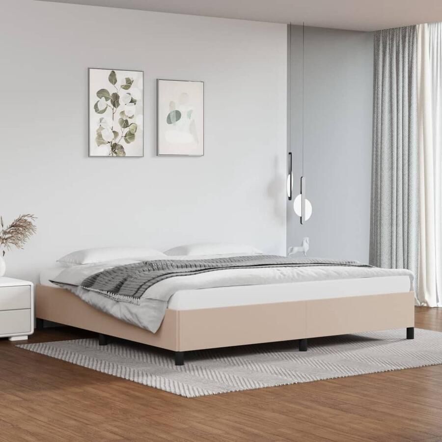 VidaXL Bedframe Kunstleer Cappuccinokleurig 200x200 cm Slaapkamer Meubels Tweepersoons Bed Kapstokken Kunstleder Bed Frame Bruine Bed Frames Boxspring Bed - Foto 2