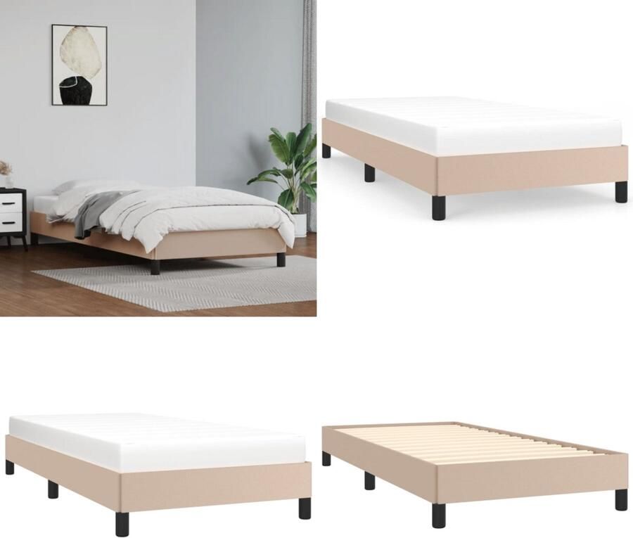VidaXL Boxspringframe kunstleer cappuccino 90x200 cm Boxspringframe Boxspringframes Bed Ledikant