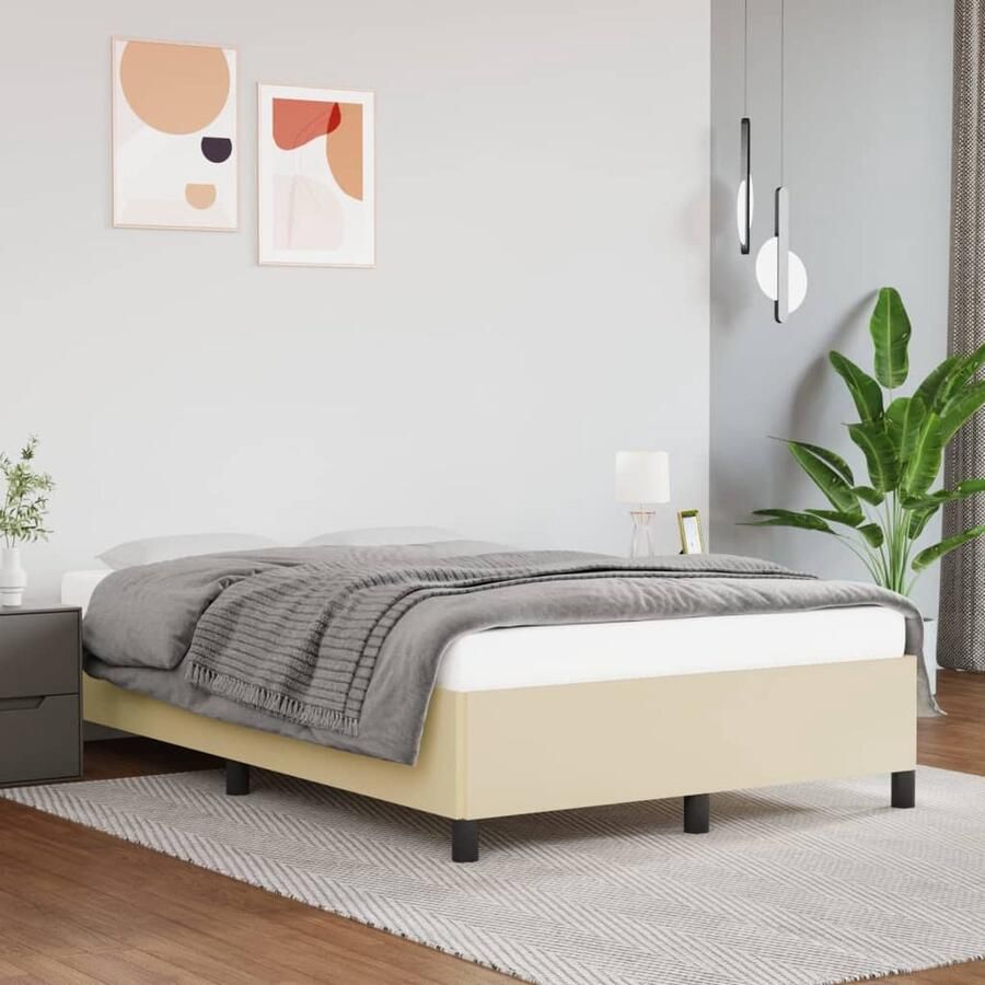 VidaXL Bedframe Kunstleer Crème 120x200 cm Bed Frame Houten Bed Tweepersoonsbed Creme Bed Kunstleder Bed Boxspring Bed - Foto 2