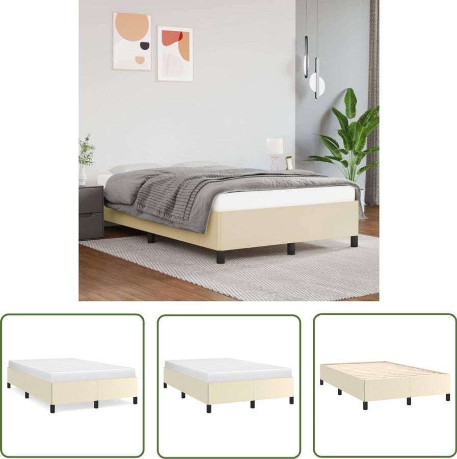 VidaXL Bedframe Kunstleer Crème 120x200 cm Bed Frame Houten Bed Tweepersoonsbed Creme Bed Kunstleder Bed Boxspring Bed
