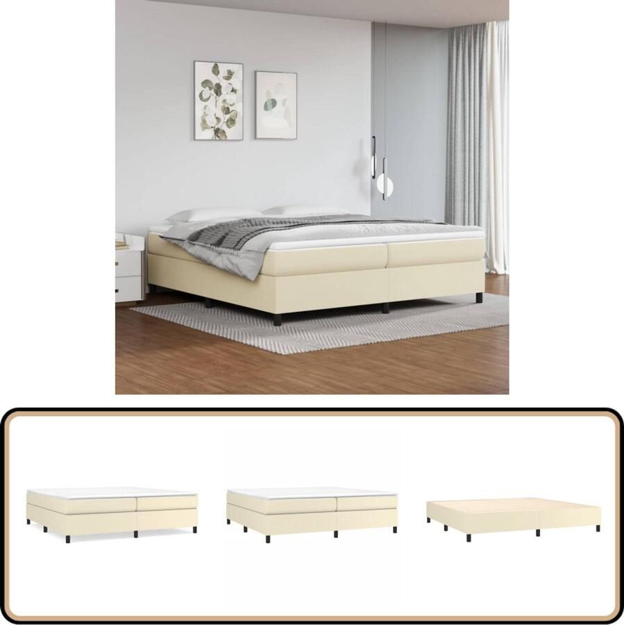 VidaXL Bedframe Kunstleer crème 200x200 cm Boxspring Frame Slaapcomfort Tweepersoons Bed Kunstleder Bed Creme Kleur Design Bed Moderne Slaapkamer