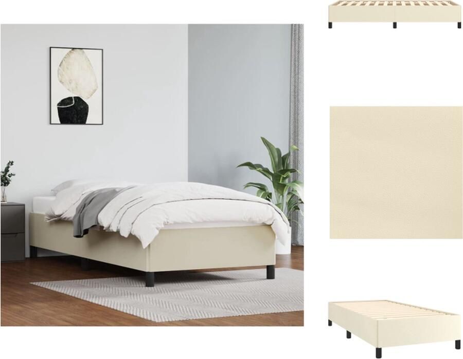 VidaXL Bedframe Duurzaam kunstleer Bedframe Afmeting-203 x 93 x 25 cm Kleur- Crème Materiaal- Kunstleer multiplex Bed - Foto 3