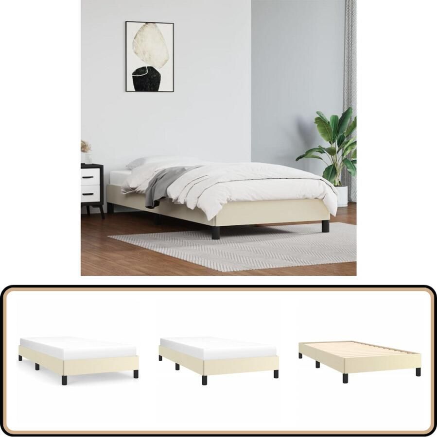 VidaXL Bedframe Kunstleer Crème 90x190 cm Slaapcomfort Bedframe Kunstleder Bed Creme Kleurig Bed Tweepersoons Bed Boxspring Bed Stapelbed Kinderbed Hoofdkussen Nachtlampje Dekbedovertrek Kussens