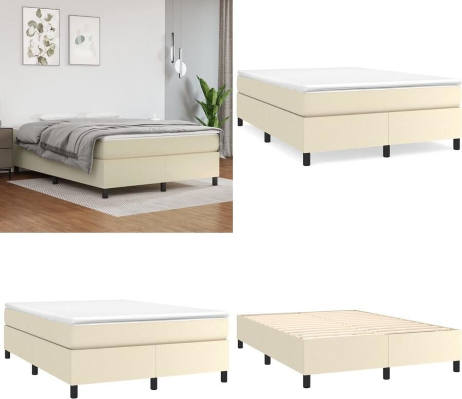 VidaXL Boxspringframe kunstleer crèmekleurig 140x200 cm Boxspringframe Boxspringframes Bed Ledikant