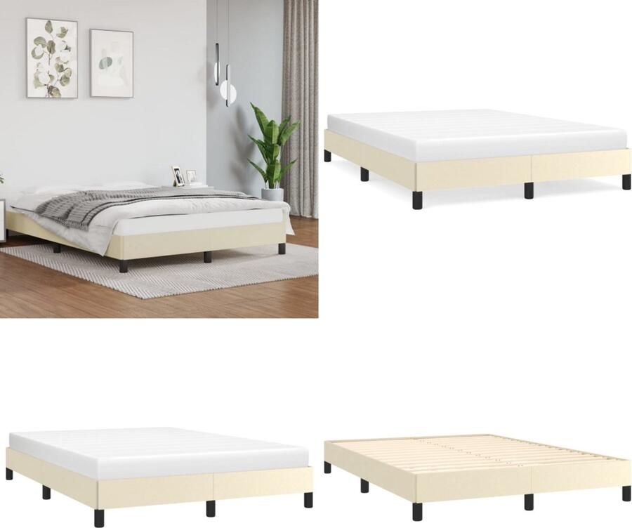 VidaXL Boxspringframe kunstleer crèmekleurig 140x200 cm Boxspringframe Boxspringframes Bed Ledikant - Foto 2