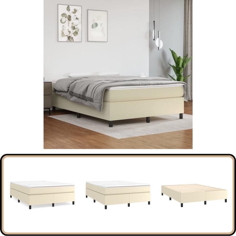 VidaXL Boxspring Kunstleer crèmekleurig 140x200 cm Boxspringbed Slaapcomfort Kunstleder Pocketvering Middelduur Crèmekleurig