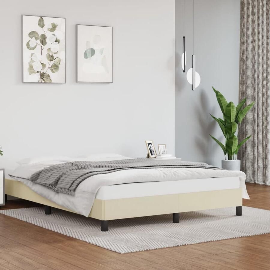 VidaXL Bedframe Kunstleer crèmekleurig 140x200 cm Slaapcomfort Bed Frame Tweepersoonsbed Kunstleder Bed Creme Kleur Boxspring Alternatief Stapelbed Budget Vriendelijk Comfortabele Slaapplaats Bedroom Decoratie - Foto 2