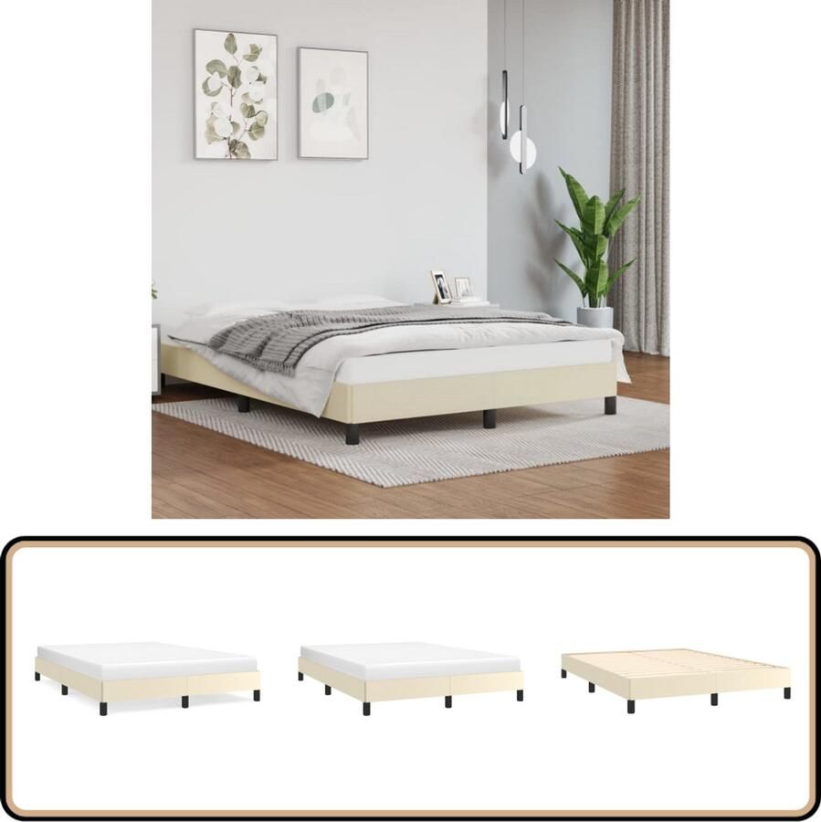 VidaXL Bedframe Kunstleer crèmekleurig 140x200 cm Slaapcomfort Bed Frame Tweepersoonsbed Kunstleder Bed Creme Kleur Boxspring Alternatief Stapelbed Budget Vriendelijk Comfortabele Slaapplaats Bedroom Decoratie