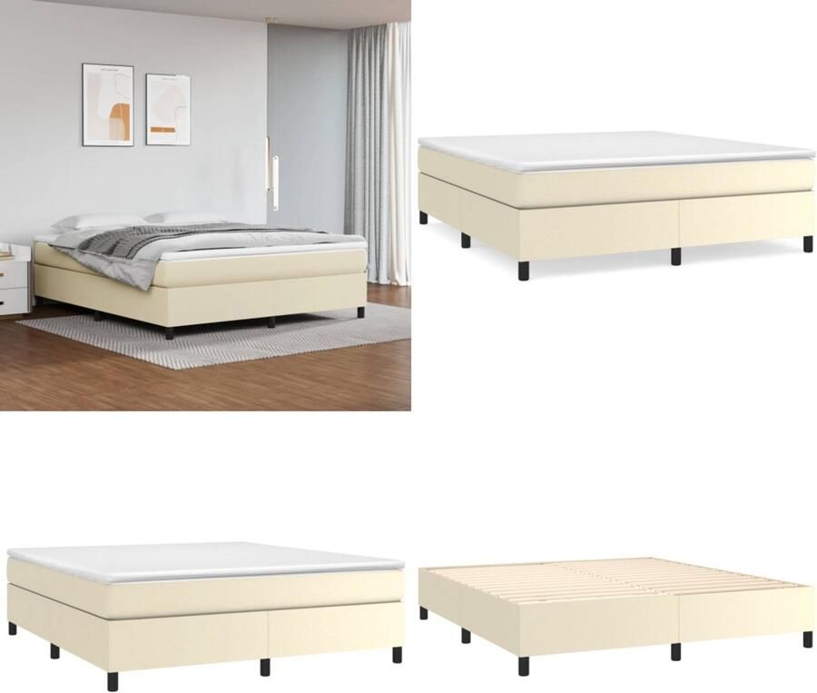 VidaXL Boxspringframe kunstleer crèmekleurig 160x200 cm Boxspringframe Boxspringframes Bed Ledikant