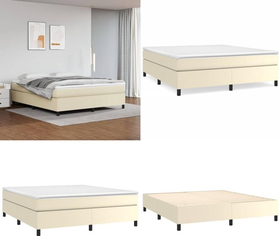 VidaXL Boxspringframe kunstleer crèmekleurig 180x200 cm Boxspringframe Boxspringframes Bed Ledikant