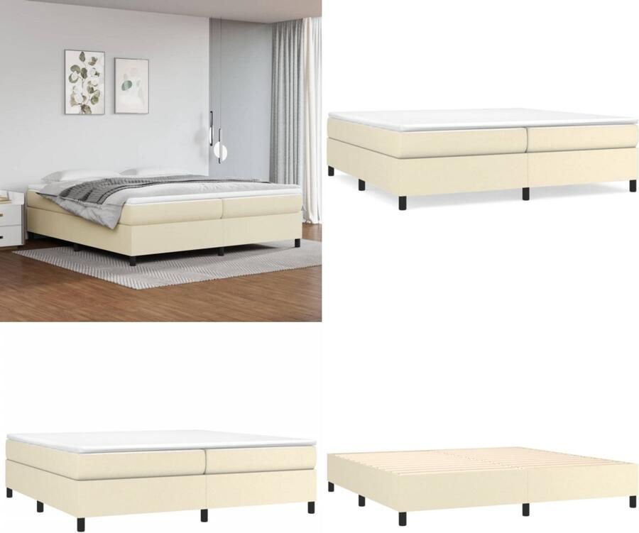 VidaXL Boxspringframe kunstleer crèmekleurig 200x200 cm Boxspringframe Boxspringframes Bed Ledikant