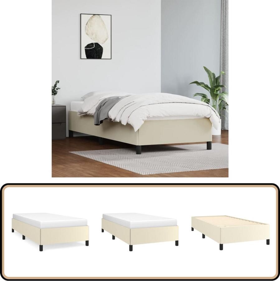 The Living Store Bedframe kunstleer crèmekleurig 90x190 cm Bedframe Bedframes Bed Slaapmeubel Bedbodem Ledikant Eenpersoonsbed Slaapbed Bedden Slaapmeubels Slaapmeubelen