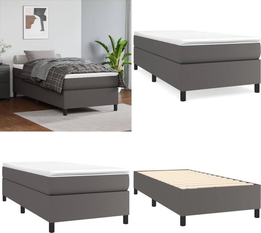 VidaXL Boxspringframe kunstleer grijs 100x200 cm Boxspringframe Boxspringframes Bed Ledikant
