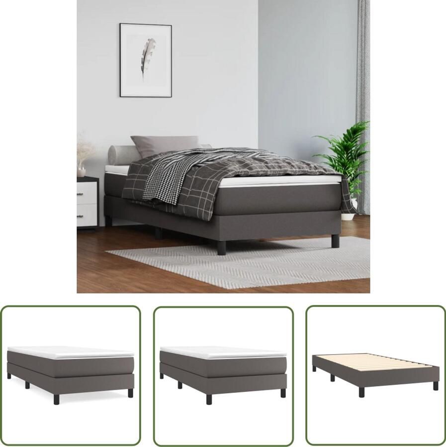 VidaXL Bedframe Kunstleer Grijs 100x200 cm Boxspring Frame Slaapcomfort Tweepersoons Bed Kunstleren Bedframe Grijs Bed Moderne Slaapkamer