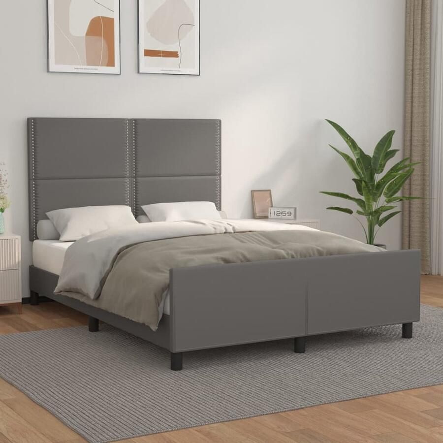 VidaXL Bedframe Kunstleer Grijs 140x190 cm Bed Frame Slaapcomfort Hoofdeinde Kunstleer Adjustable Bed Design Bed Tweepersoons Bed Boxspring - Foto 2