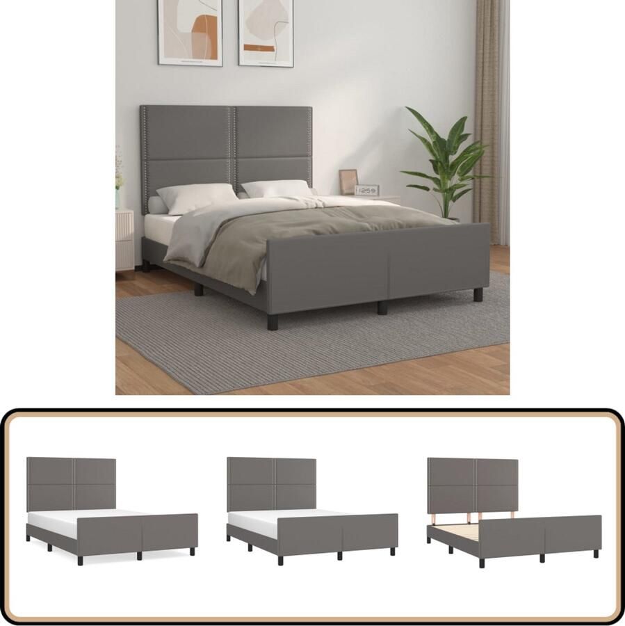 VidaXL Bedframe Kunstleer Grijs 140x190 cm Bed Frame Slaapcomfort Hoofdeinde Kunstleer Adjustable Bed Design Bed Tweepersoons Bed Boxspring