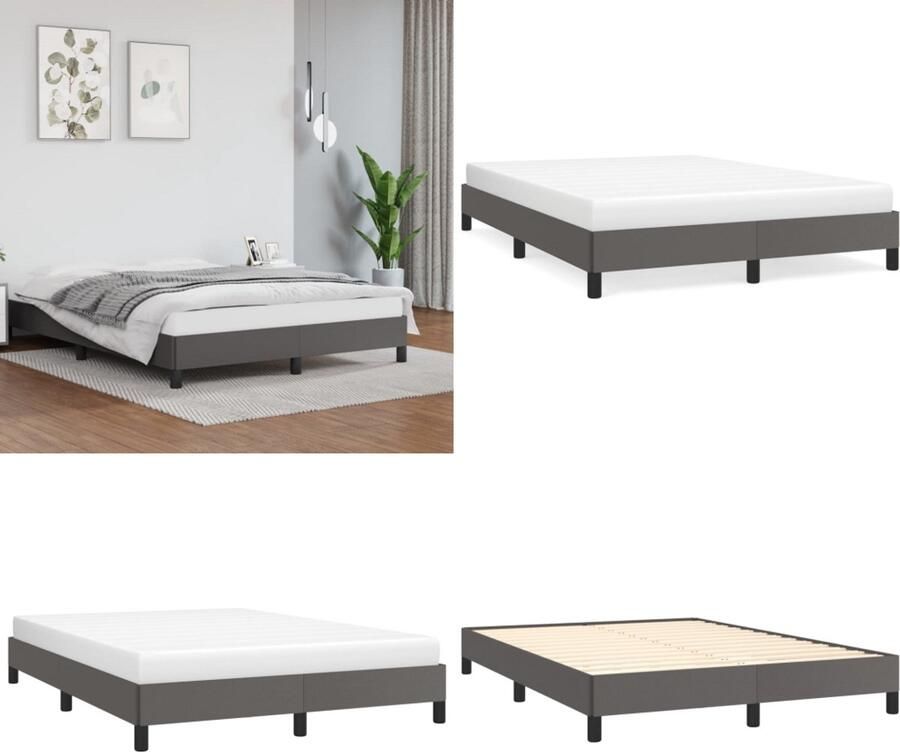 VidaXL Bedframe kunstleer grijs 140x190 cm Bedframe Bedframes Bed Slaapmeubel