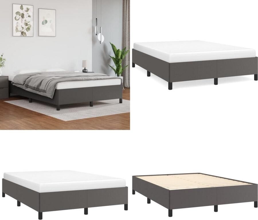 VidaXL Bedframe kunstleer grijs 140x190 cm Bedframe Bedframes Bed Slaapmeubel