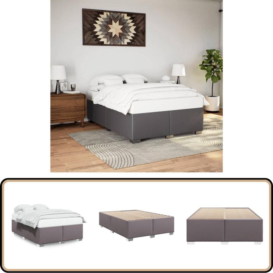 VidaXL Bedframe kunstleer grijs 140x190 cm
