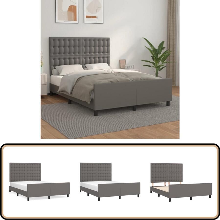 VidaXL Bedframe Kunstleer Grijs 140x190 cm Kunstleder Bed Frame Verstelbaar Bed Boxspring Bed Tweepersoons Bed King Size Bed Hoofdeinde Bed Design Bed Modern Bed Grijze Bed