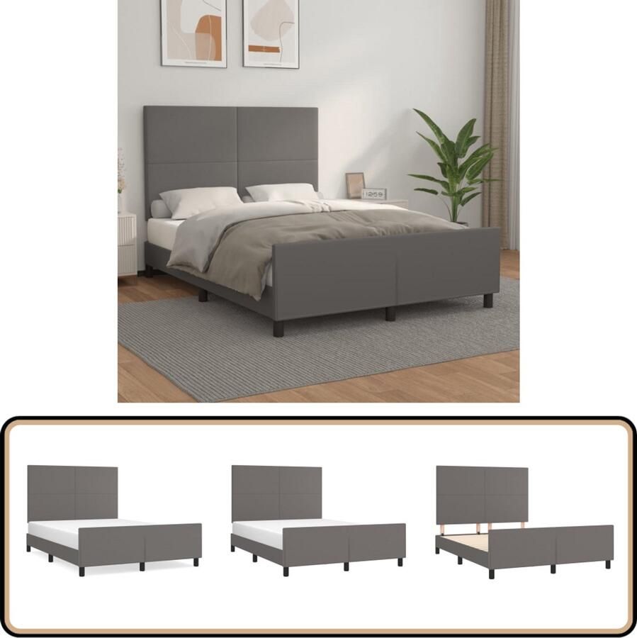 VidaXL Bedframe Kunstleer Grijs 140x200 cm Bed Frame Boxspring Hoofdeinde Kunstleder Grijs Tweepersoonsbed Stapelbed