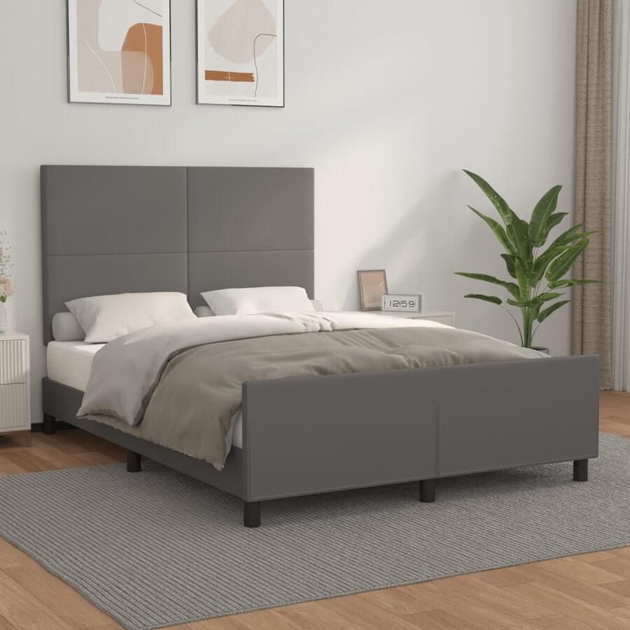 VidaXL Bedframe Kunstleer Grijs 140x200 cm Bed Frame Boxspring Hoofdeinde Kunstleder Grijs Tweepersoonsbed Stapelbed - Foto 2