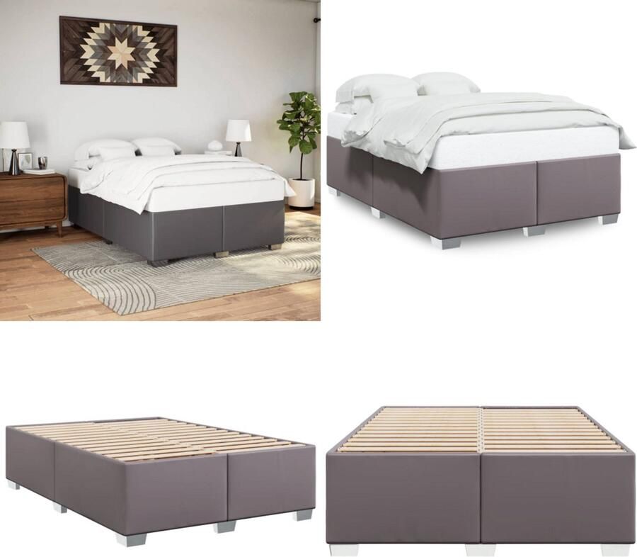 VidaXL Bedframe kunstleer grijs 140x200 cm Bedframe Bed Bedbodem