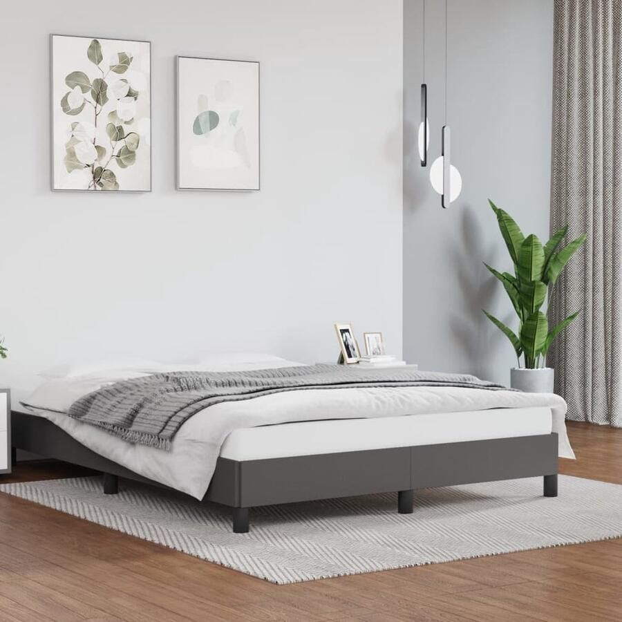 VidaXL Bedframe Kunstleer Grijs 140x200 cm Slaapkamerinrichting Tweepersoonsbed Kunstleder Bed Frame Grijze Bedbank Boxspring Alternatief Budgetvriendelijk Bed - Foto 2